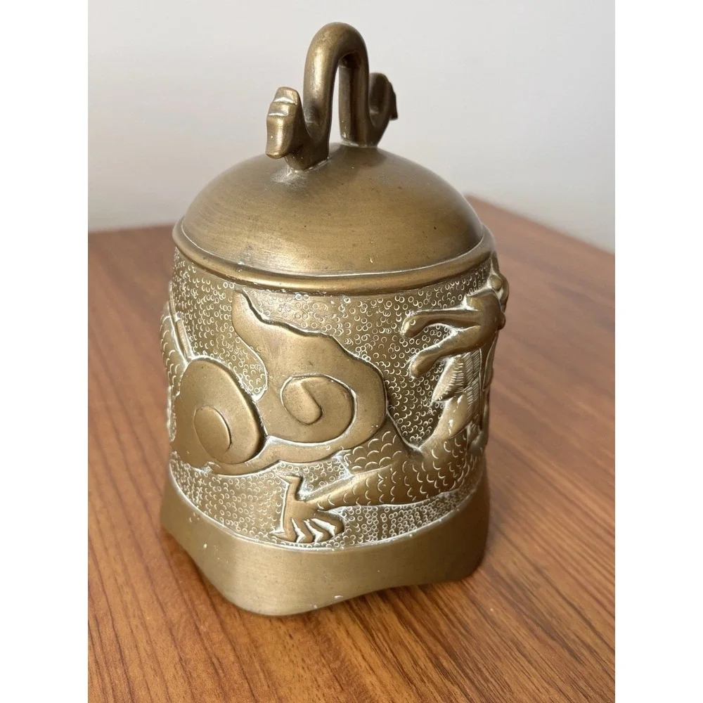 Vintage Chinese Brass or Bronze Temple Gong Bell Without Clapper Dragon Design
